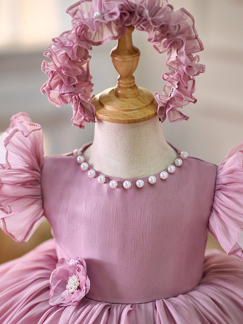 Blue/Green Baby Puffy Sleeve Adorable Girl Dress with Flowers J035