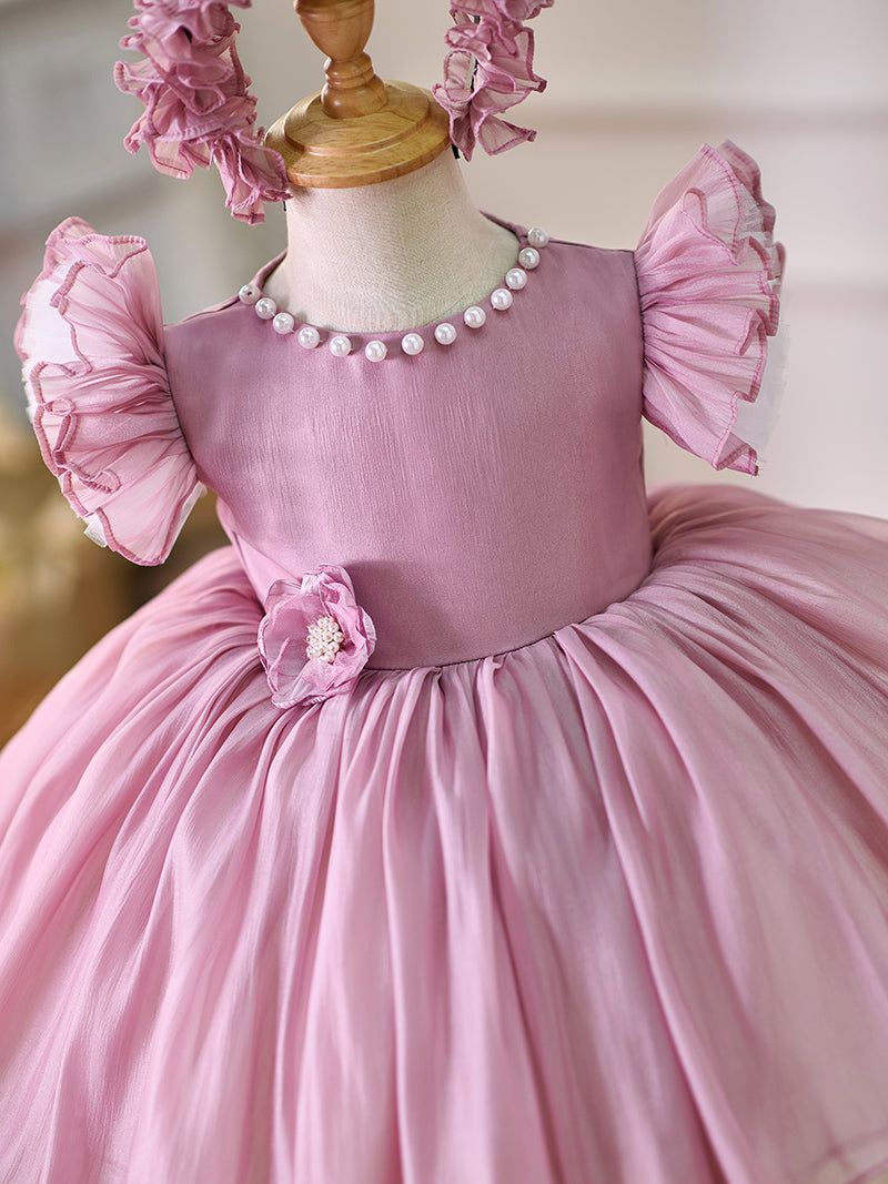 Blue/Green Baby Puffy Sleeve Adorable Girl Dress with Flowers J035