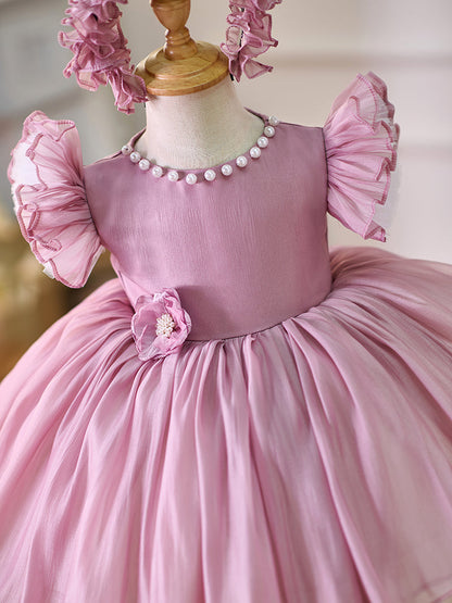 Blue/Green Baby Puffy Sleeve Adorable Girl Dress with Flowers J035