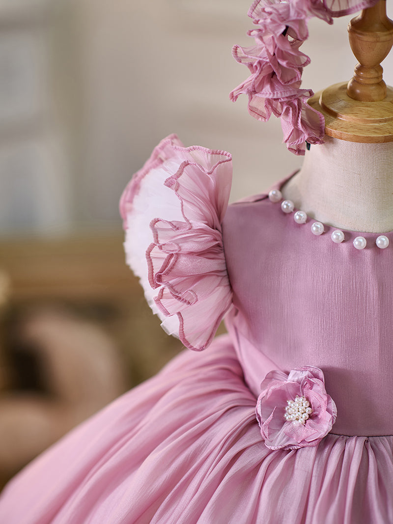 Blue/Green Baby Puffy Sleeve Adorable Girl Dress with Flowers J035