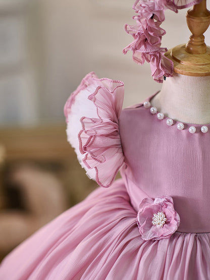 Blue/Green Baby Puffy Sleeve Adorable Girl Dress with Flowers J035