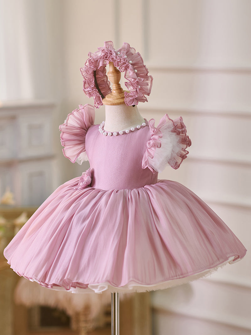 Blue/Green Baby Puffy Sleeve Adorable Girl Dress with Flowers J035