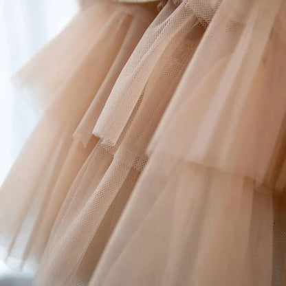 Champagne Flower Girl Dress Pearls Beading Prom Formal Gown J403