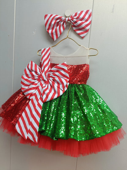 Christmas Red Knee Length with Bow Sleeveless Girl Ball Gown J280