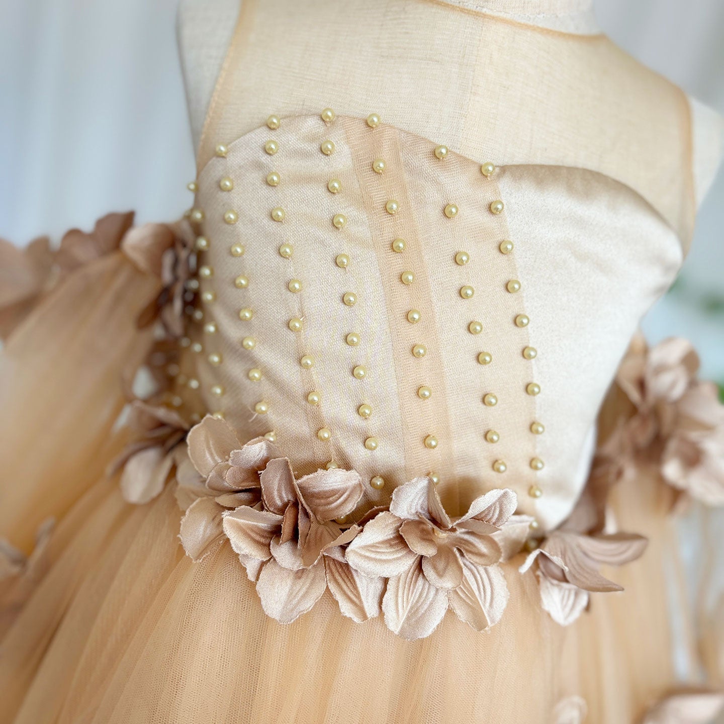 Elegant 3D Flowers Red Girl Dress Long Sleeve Princess Gown J274