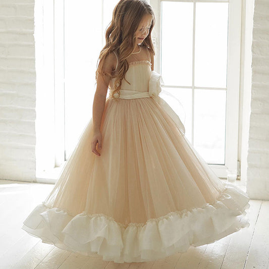 Elegant Beige Girl Dress Princess for Birthday Wedding Party J101