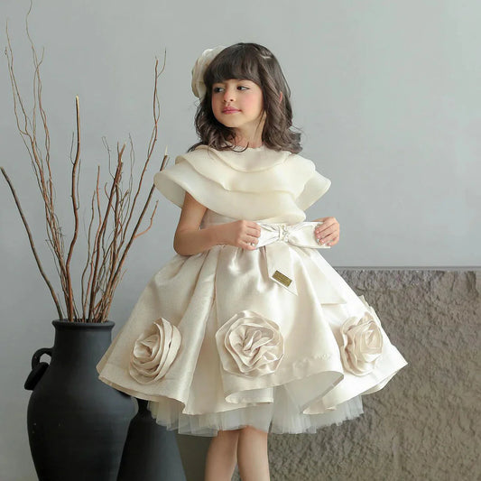 Elegant Beige Girl Dresses with Headgear Party Gown J104