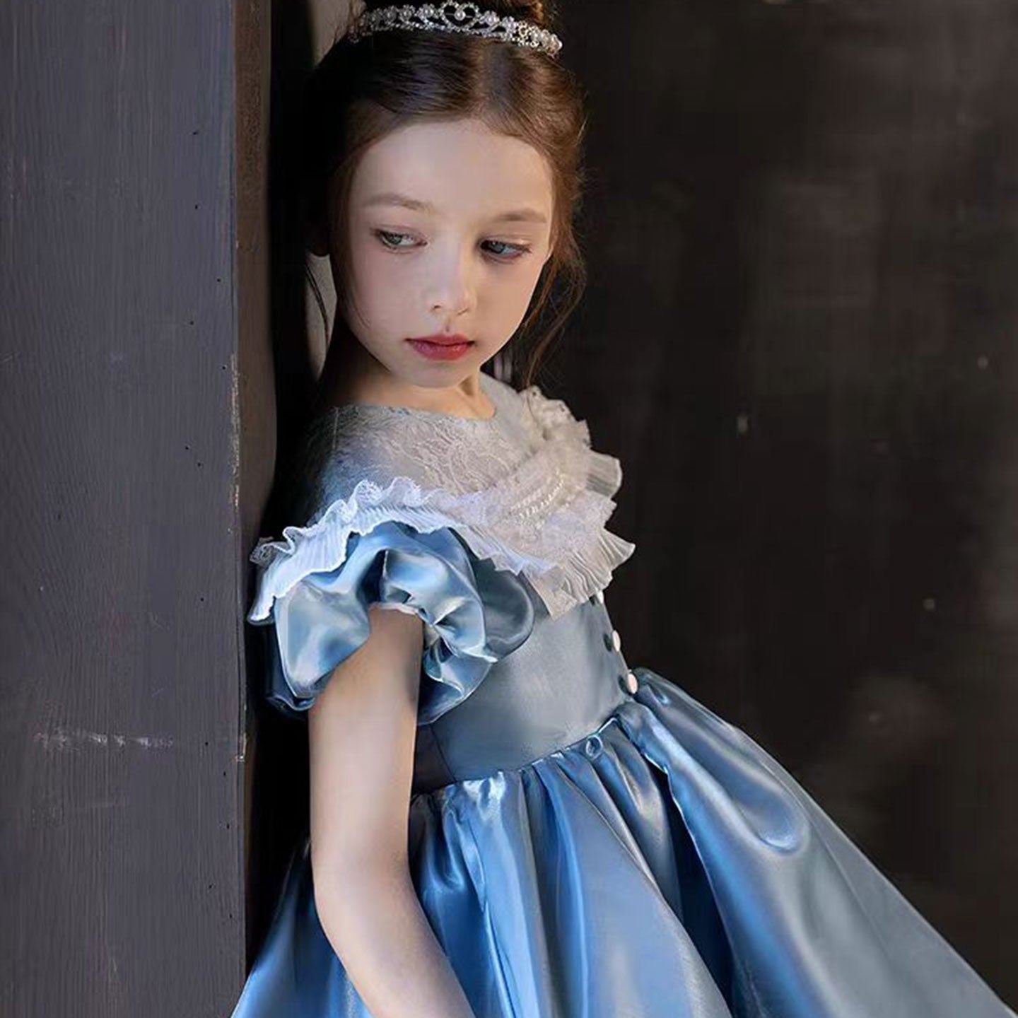 Elegant Blue Flower Girl Dress Princess Party Gowns J090