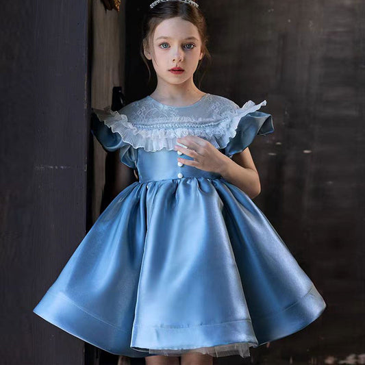 Elegant Blue Flower Girl Dress Princess Party Gowns J090