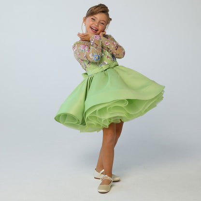 Elegant Blue Girl Bridesmaides Dress Full Sleeve J179