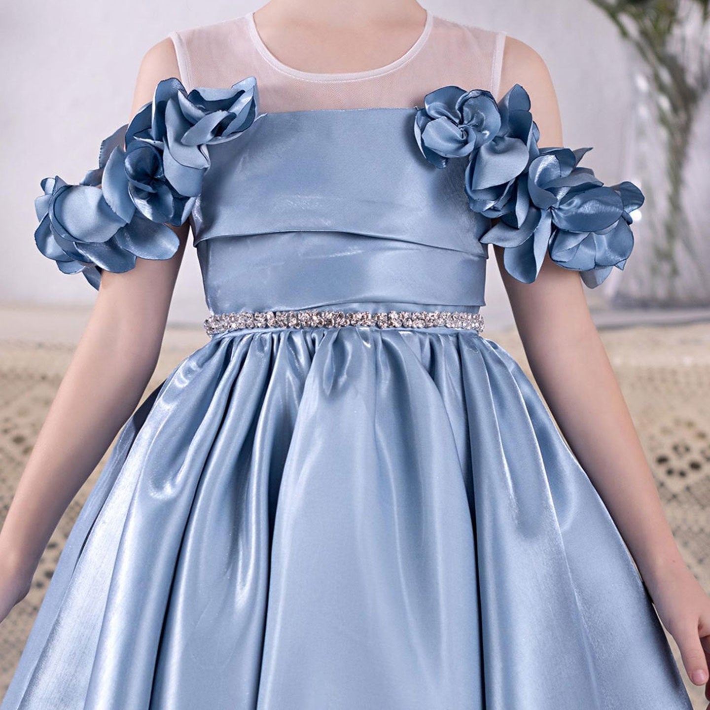Elegant Blue Girl Dress for Kids Princess Birthday Wedding Party J118