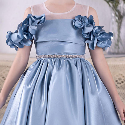 Elegant Blue Girl Dress for Kids Princess Birthday Wedding Party J118