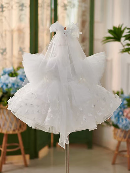 Elegant Blue Puffy Sleeve Flower Girl Dress Knee Length J058