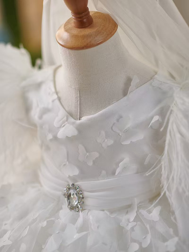 Elegant Blue Puffy Sleeve Flower Girl Dress Knee Length J058