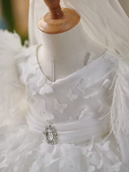 Elegant Blue Puffy Sleeve Flower Girl Dress Knee Length J058