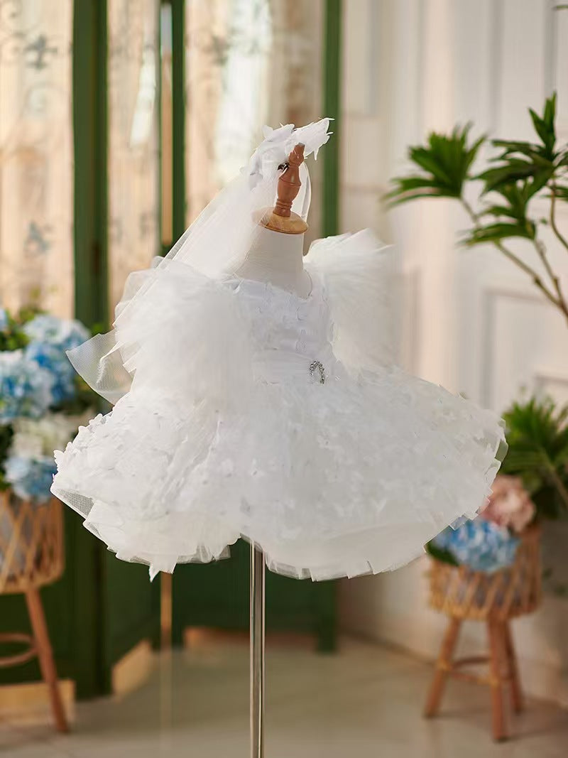 Elegant Blue Puffy Sleeve Flower Girl Dress Knee Length J058