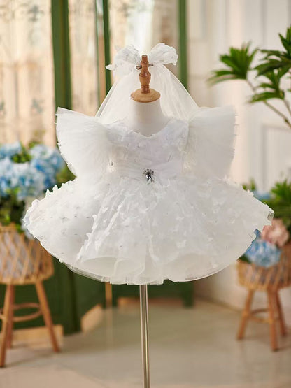 Elegant Blue Puffy Sleeve Flower Girl Dress Knee Length J058