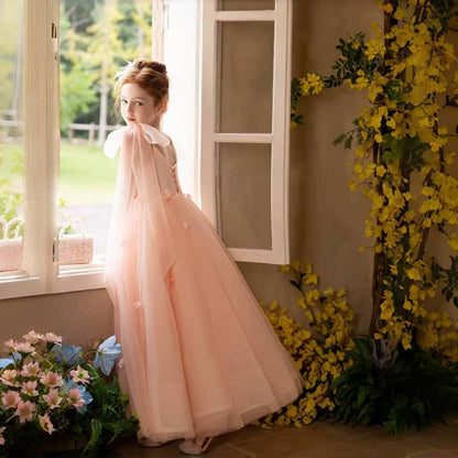 Elegant Blush Girl Dress Handmade Flower Birthday Gown J142