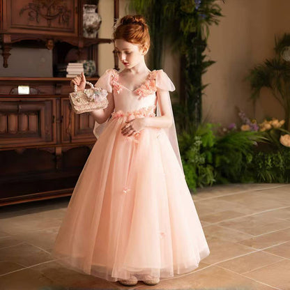 Elegant Blush Girl Dress Handmade Flower Birthday Gown J142