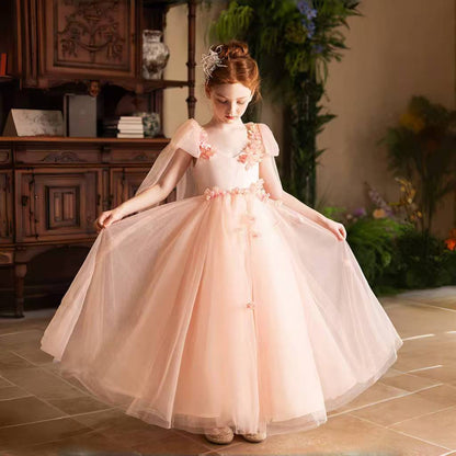 Elegant Blush Girl Dress Handmade Flower Birthday Gown J142