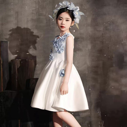 Elegant Dubai Pink Girl Dress with Bow Kids Holiday Party Gown J370