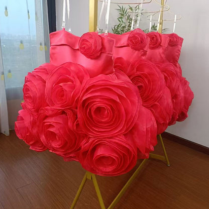 Fuchsia Girl Dress with Handmade Flowers White Birthday Gown J157