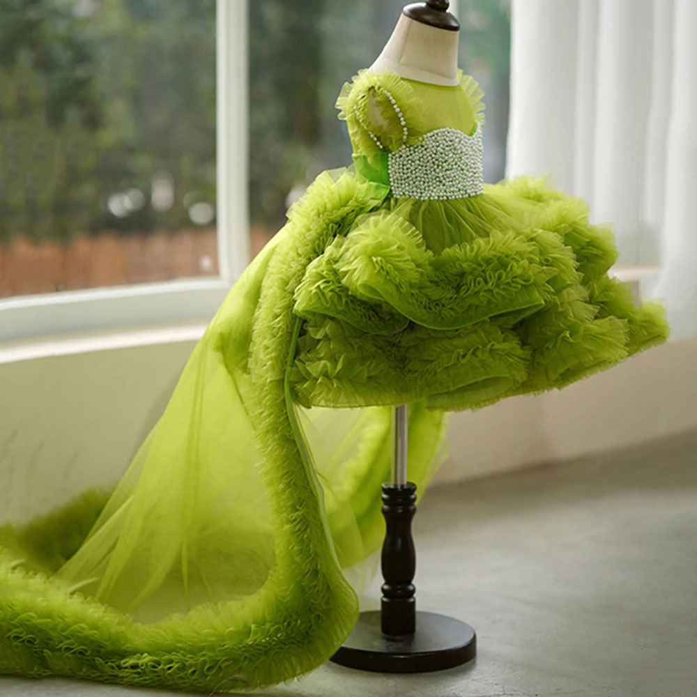 Elegant Green Pearls Flower Girl Dress Princess Baby Kids Gown J301