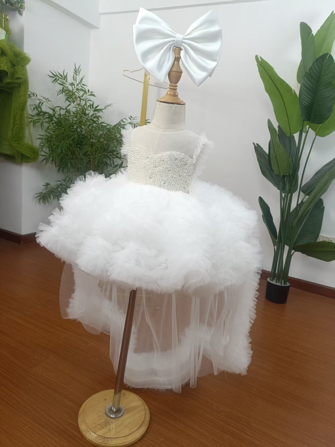 Elegant Green Pearls Flower Girl Dress Princess Baby Kids Gown J301