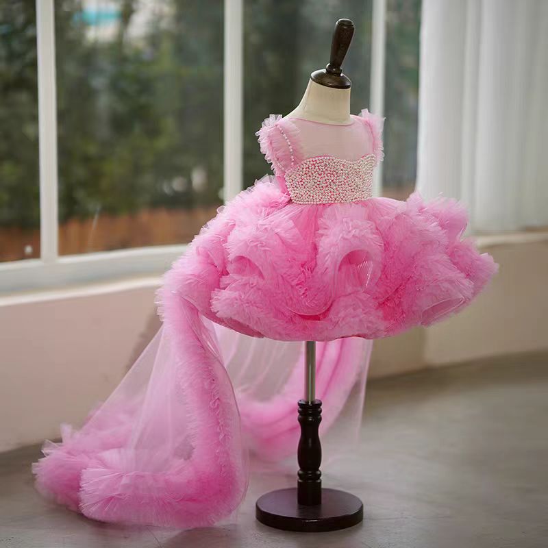 Elegant Green Pearls Flower Girl Dress Princess Baby Kids Gown J301