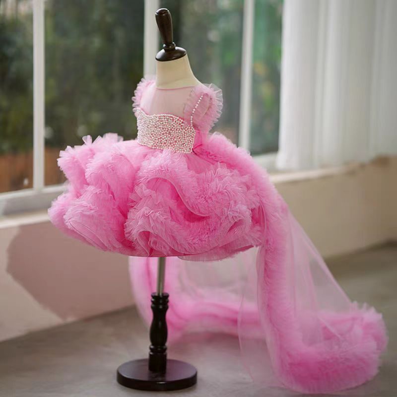 Elegant Green Pearls Flower Girl Dress Princess Baby Kids Gown J301