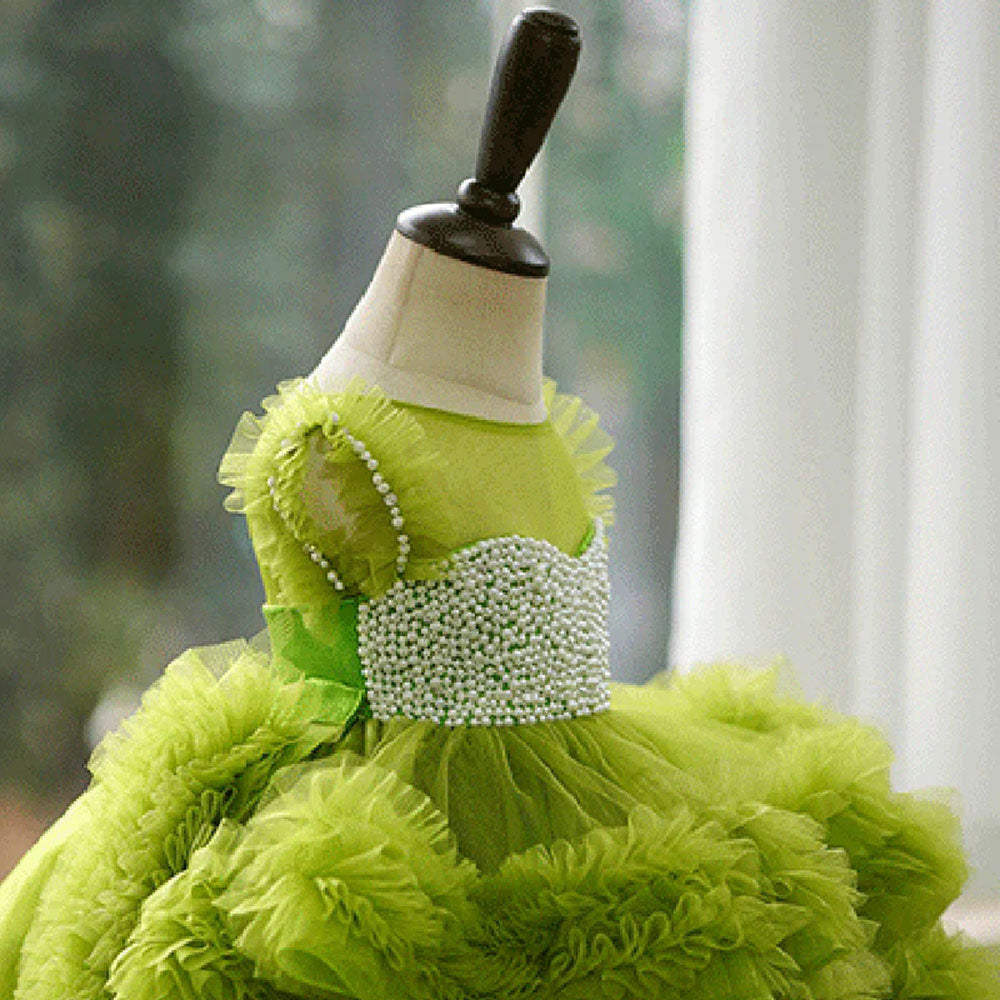 Elegant Green Pearls Flower Girl Dress Princess Baby Kids Gown J301