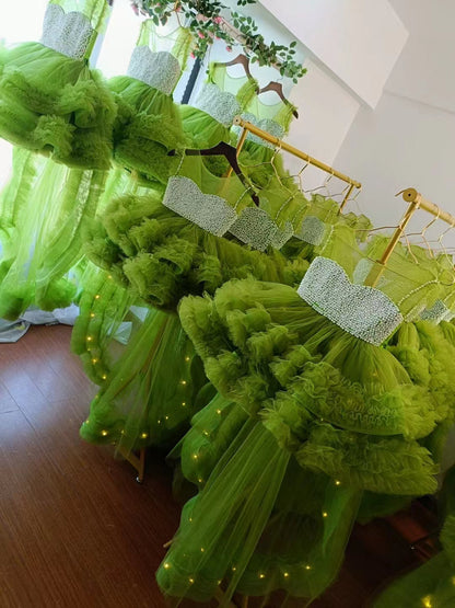 Elegant Green Pearls Flower Girl Dress Princess Baby Kids Gown J301