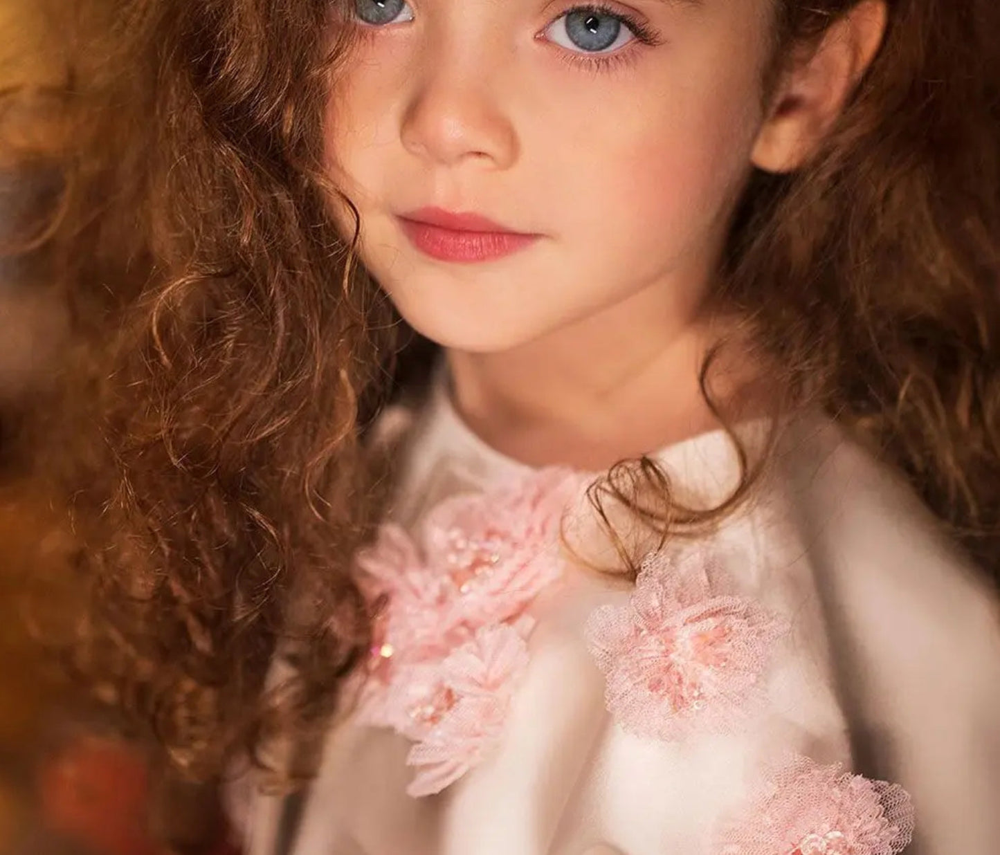 Elegant Ivory Two Piece Girl Dress 3D Flowers Satin Princess J207