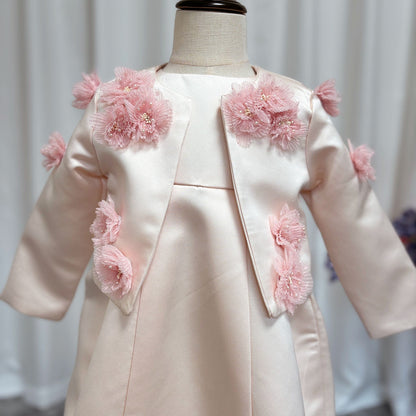 Elegant Ivory Two Piece Girl Dress 3D Flowers Satin Princess J207