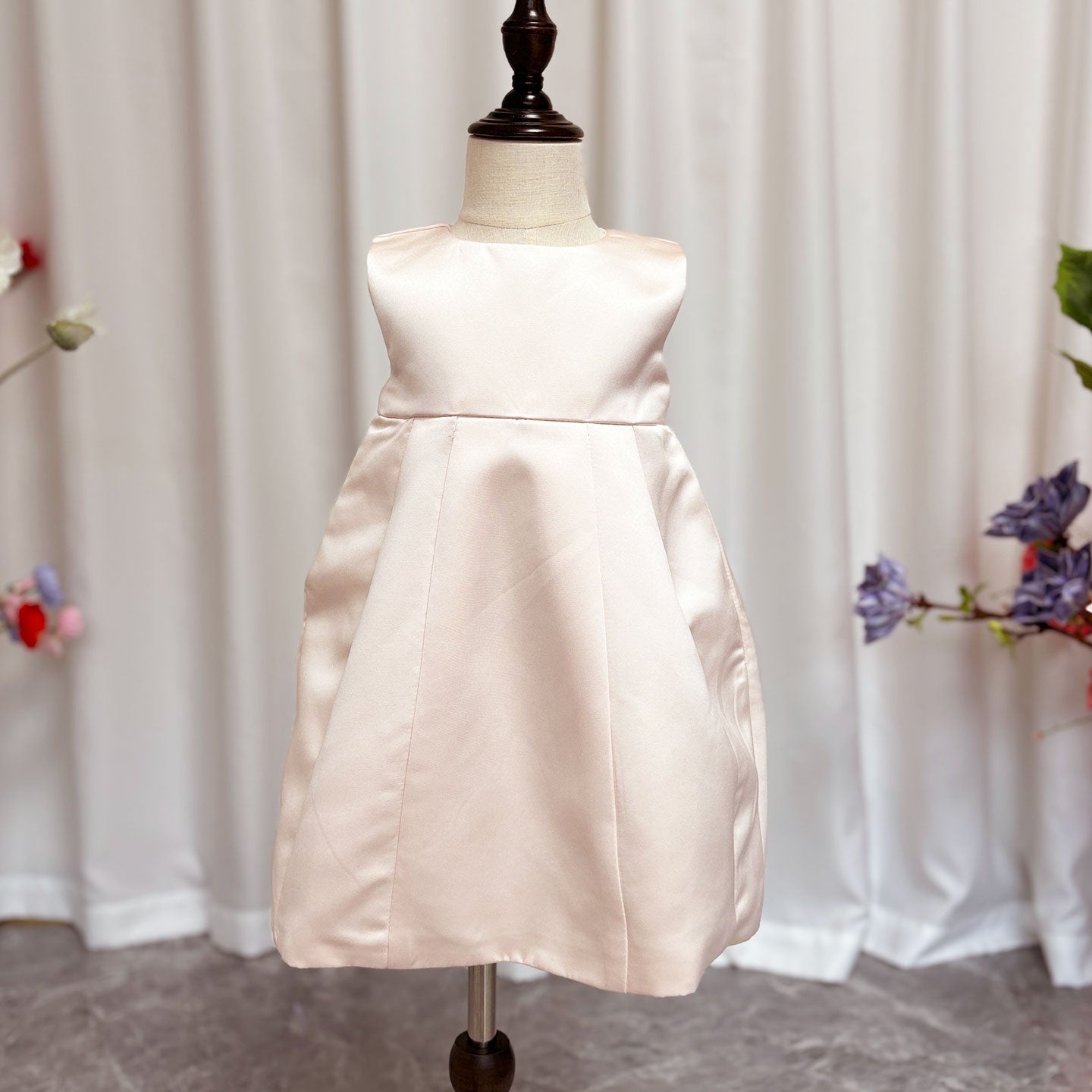 Elegant Ivory Two Piece Girl Dress 3D Flowers Satin Princess J207