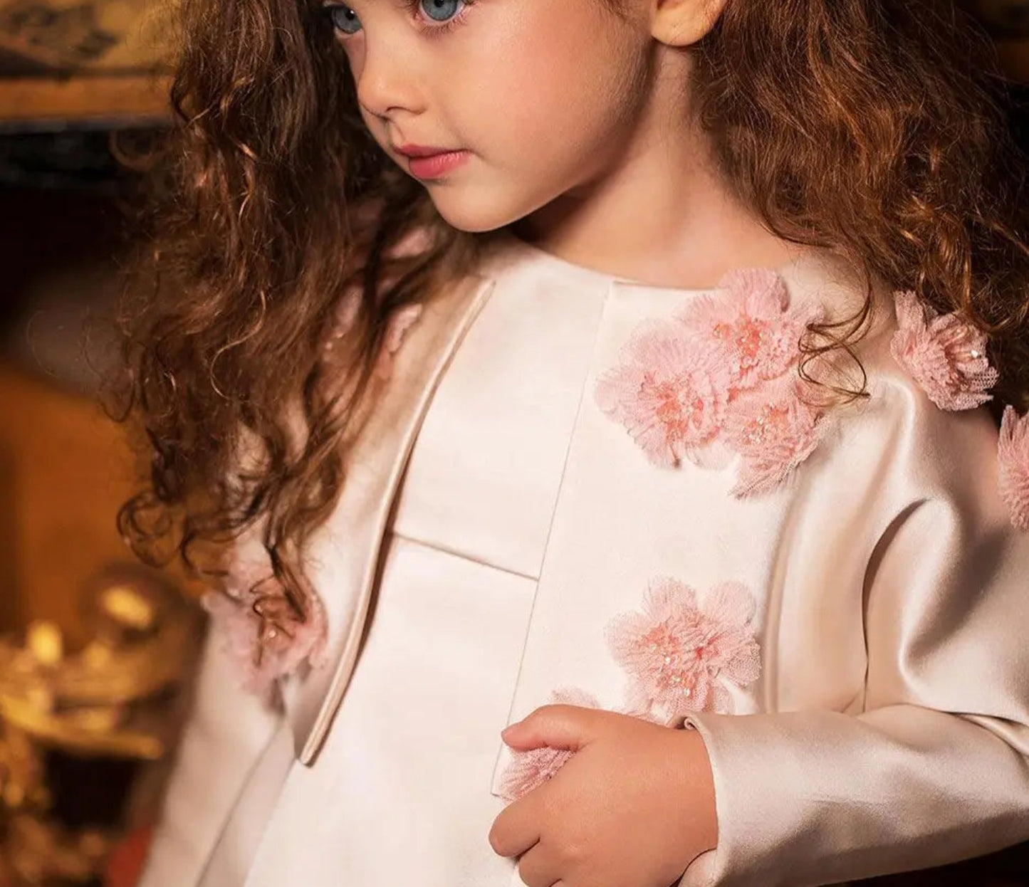 Elegant Ivory Two Piece Girl Dress 3D Flowers Satin Princess J207