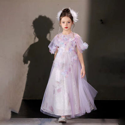 Elegant Lilac 3D Flowers Off Shoulder Birthday Girl Dress J191