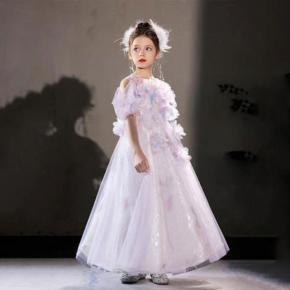 Elegant Lilac 3D Flowers Off Shoulder Birthday Girl Dress J191