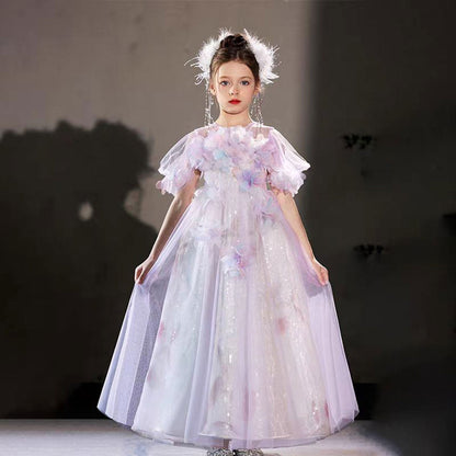 Elegant Lilac 3D Flowers Off Shoulder Birthday Girl Dress J191