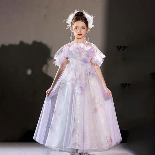 Elegant Lilac 3D Flowers Off Shoulder Birthday Girl Dress J191