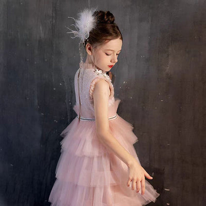 Elegant Pearls Pink Arabic A-Line Birthday Girl Dress J114