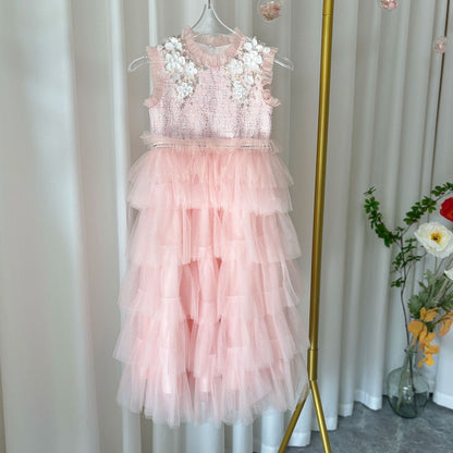 Elegant Pearls Pink Arabic A-Line Birthday Girl Dress J114