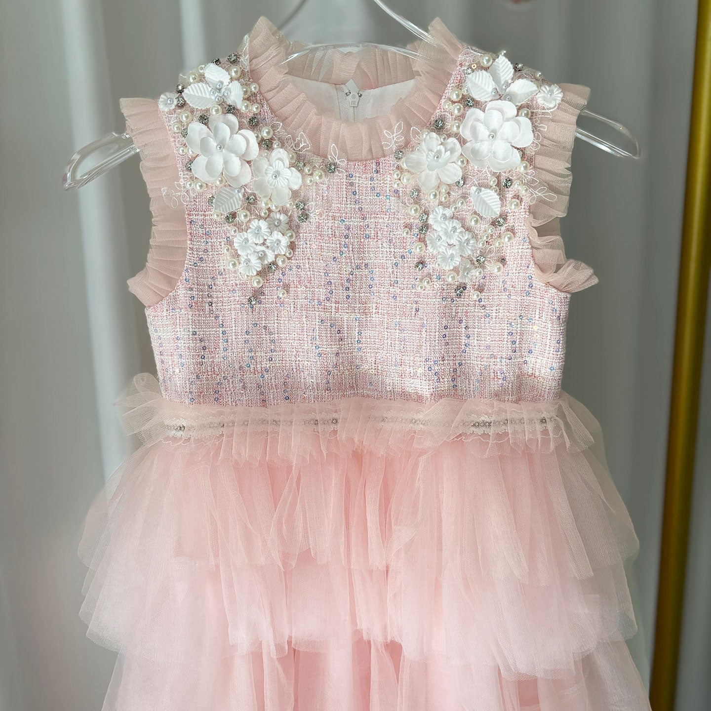 Elegant Pearls Pink Arabic A-Line Birthday Girl Dress J114