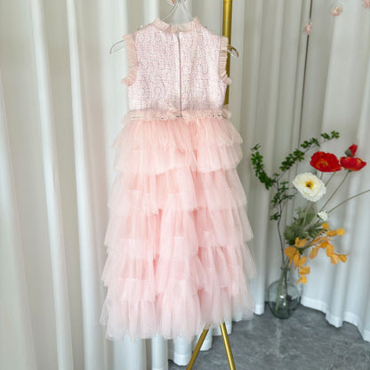 Elegant Pearls Pink Arabic A-Line Birthday Girl Dress J114