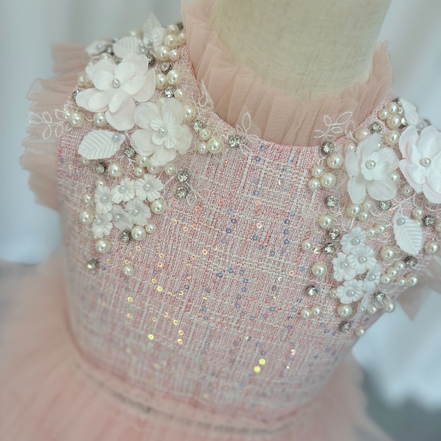 Elegant Pearls Pink Arabic A-Line Birthday Girl Dress J114