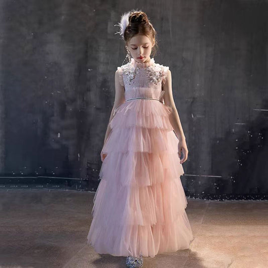 Elegant Pearls Pink Arabic A-Line Birthday Girl Dress J114