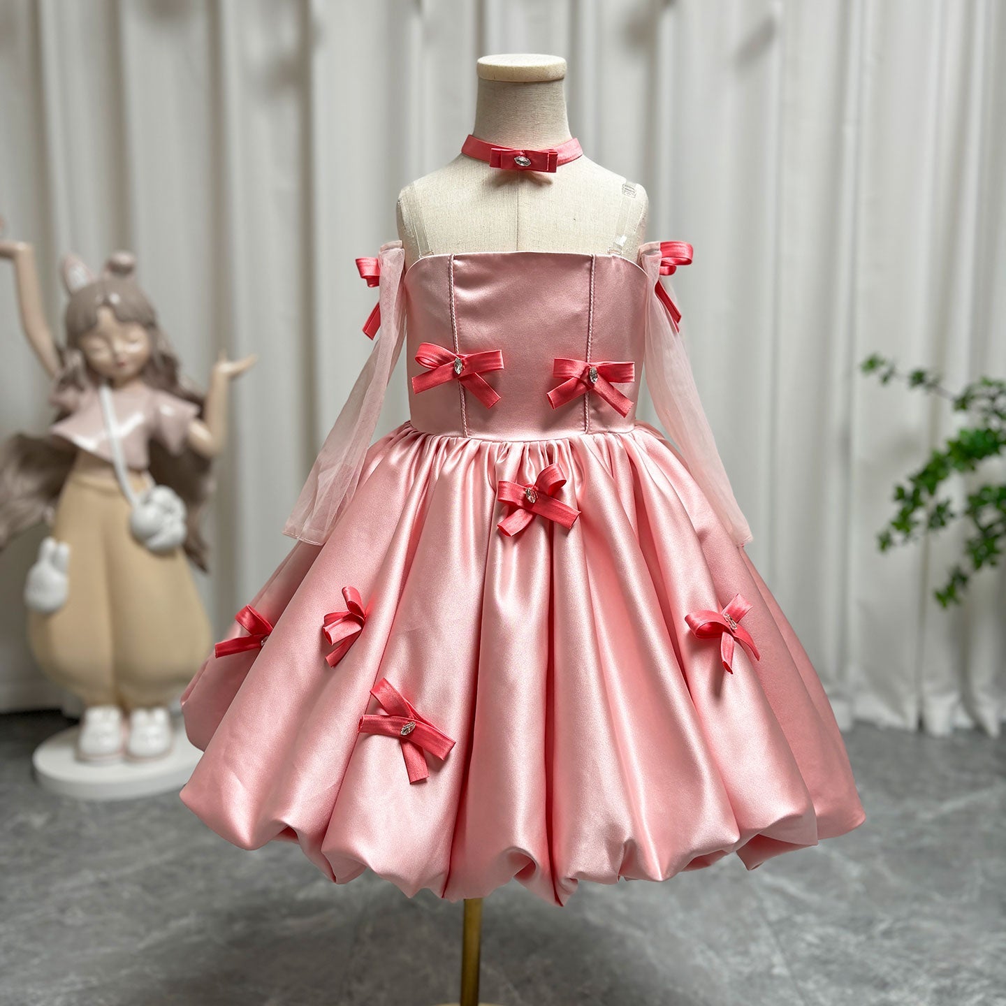 Elegant Pink Arabic Flower Girl Dresses with Glove Backless for Kids J100