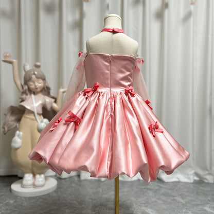 Elegant Pink Arabic Flower Girl Dresses with Glove Backless for Kids J100