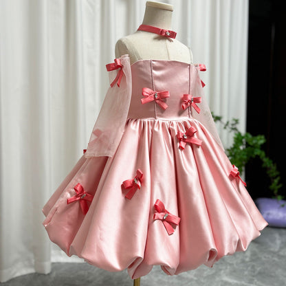 Elegant Pink Arabic Flower Girl Dresses with Glove Backless for Kids J100