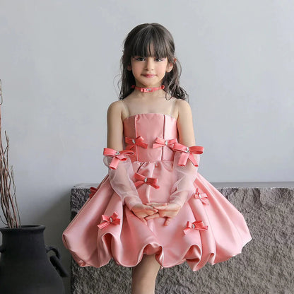 Elegant Pink Arabic Flower Girl Dresses with Glove Backless for Kids J100